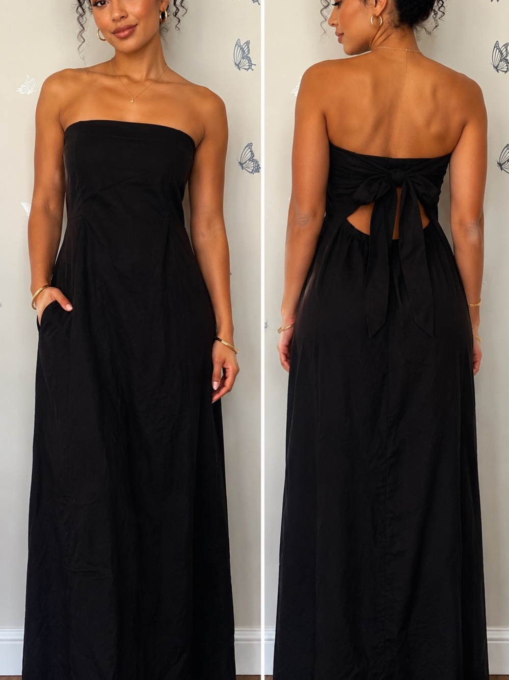 Source Unknown Black Strapless Maxi Dress with Back Tie